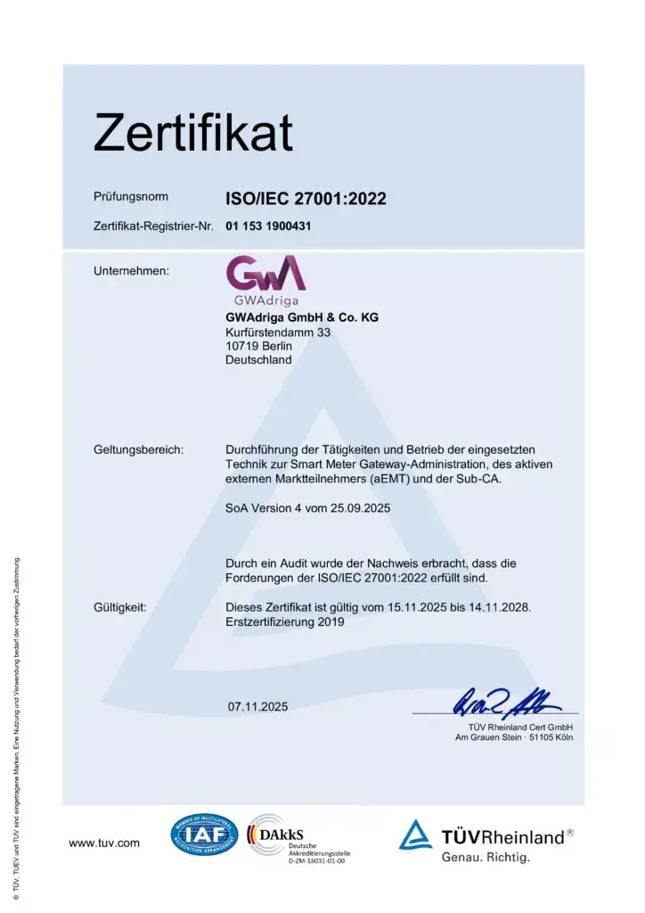 Zertifikat Prüfungsnorm ISO/IEC 27001:2022
